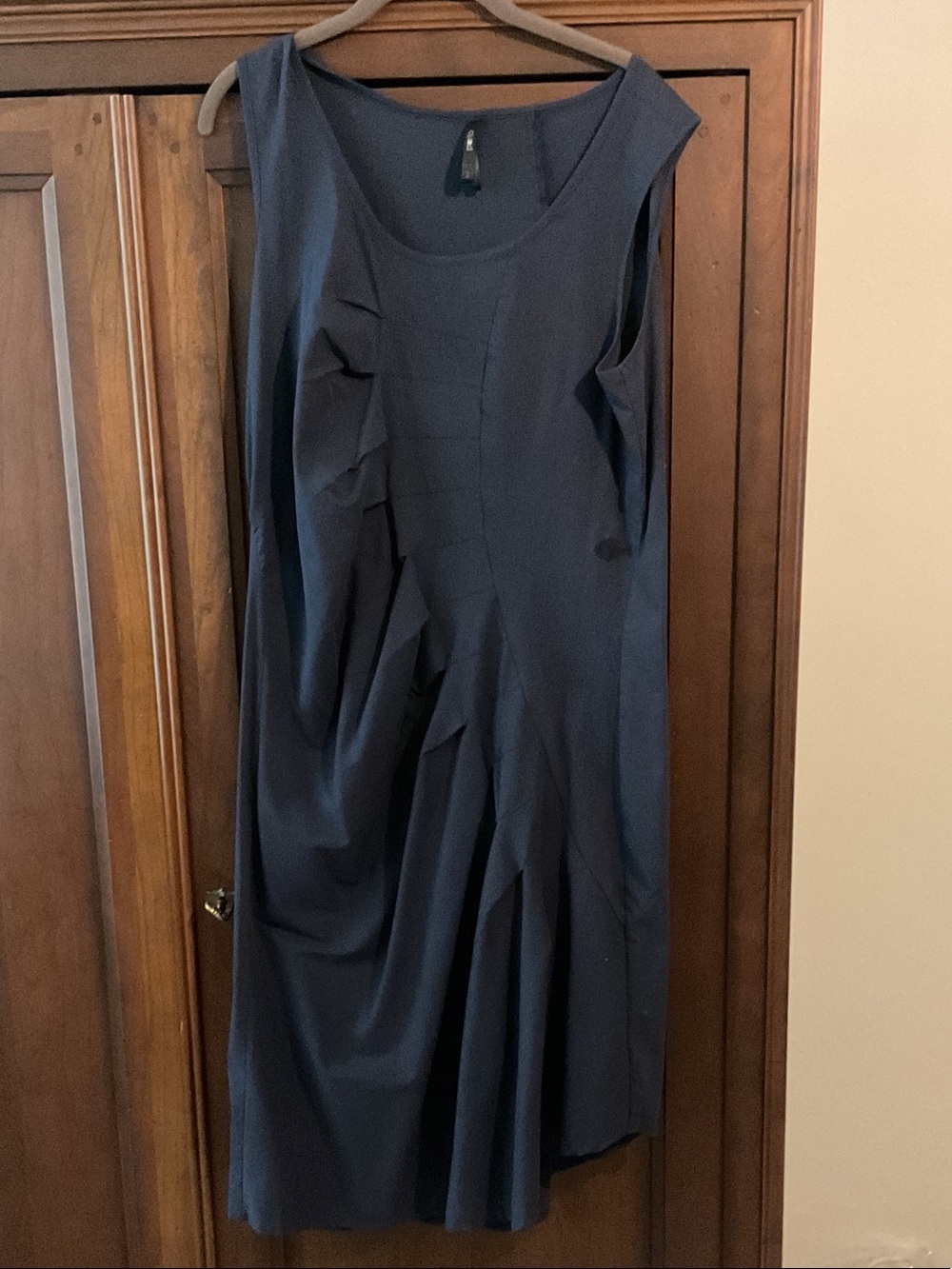 Sleeveless Navy Midi Dress with Soft Draping